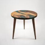 20" Green Epoxy Resin Walnut Round Side Table – Modern Coffee & End Table - Image 4