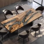 Custom Olive Wood Epoxy Resin Dining Table – Ocean Wave River Design - Image 5
