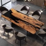 Custom Olive Wood Epoxy Resin Dining Table – Ocean Wave River Design - Image 2