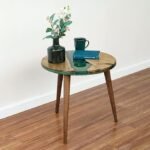 20" Green Epoxy Resin Walnut Round Side Table – Modern Coffee & End Table - Image 5