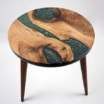 20" Green Epoxy Resin Walnut Round Side Table – Modern Coffee & End Table - Image 2