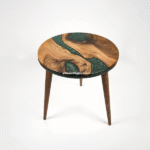 20" Green Epoxy Resin Walnut Round Side Table – Modern Coffee & End Table