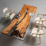 Custom Olive Wood Epoxy River Table – Large Handmade Resin Dining, Office