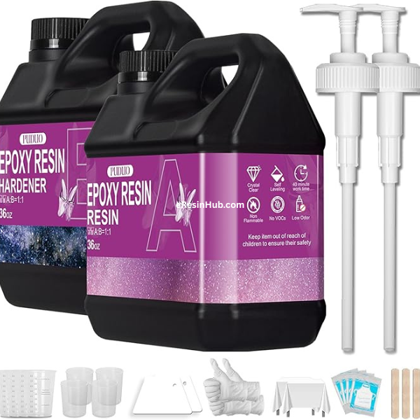 Puduo 72oz Epoxy Resin Kit – Crystal Clear, Bubble-Free & Anti-Yellowing Art Resin, Strong Self-Leveling Formula for Casting, Molds, Jewelry & DIY Projects (Easy 1:1 Mix Ratio)