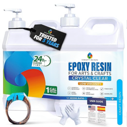 CRAFT RESIN 1 Gallon Crystal Clear Epoxy Resin Kit with Pumps – Food-Safe, UV-Resistant & Low-Viscosity Formula for Beginners and Professionals, Ideal for Art, Woodwork, Jewelry, Coasters & Mold Casting