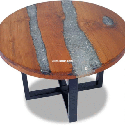 Unique Handmade Round Teak Wood & Resin Coffee Table – Artistic End or Side Table for Living Room, Office, or Home Décor, 23.6" x 23.6" x 15.7", Multicolor