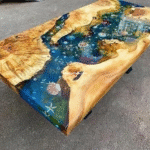 Large Epoxy Resin Dining Table Top – River Shell Design for 2, 4, 6, or 8 Seats