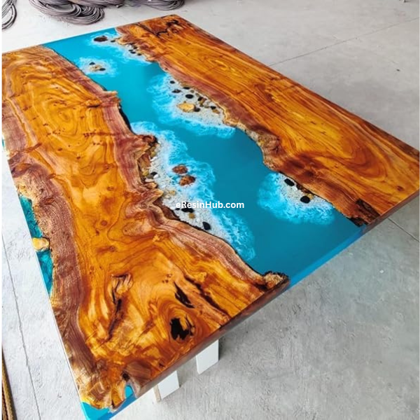 Customized Large Epoxy River Table with Stones & Starfish – Handmade Resin Dining or Coffee Table for 2–8 People, 36" x 20", Home Décor Accent (Without Stand)