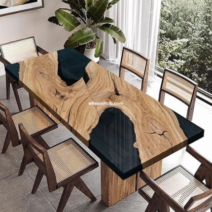 Custom Olive Wood Epoxy Resin Dining Table – Ocean Wave River Design | Solid Wood Modern Kitchen & Dining Room Furniture