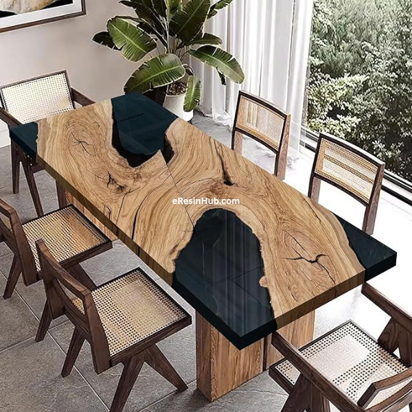Custom Olive Wood Epoxy Resin Dining Table – Ocean Wave River Design | Solid Wood Modern Kitchen & Dining Room Furniture