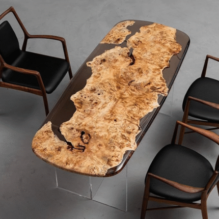 Custom Aspen Wood Epoxy River Table – Large Handmade Resin Dining, Office, or Living Room Table | Natural Wooden Home Décor & Meeting Desk