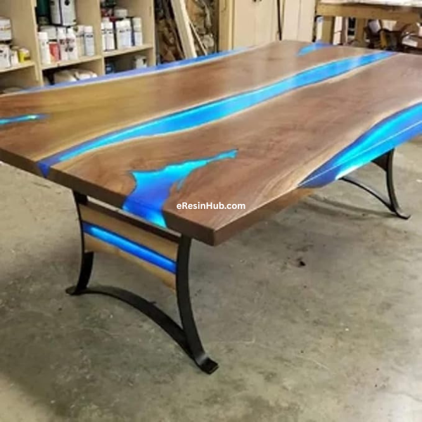 Customized Nightglow Epoxy Resin Table – Large River Dining or Coffee Table Top | Handmade Wood Table for Living Room or Dining Space (36x20", 16.5" Tall)